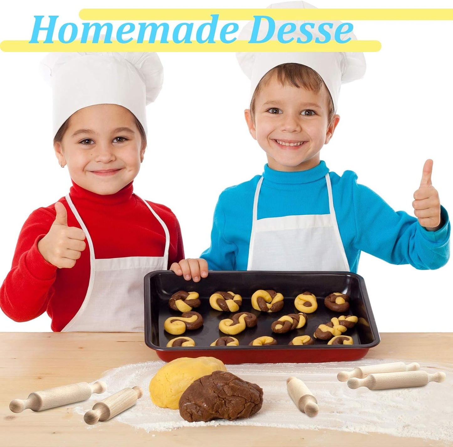 Suclain 30 Pcs Wooden Mini Rolling Pin Long Kitchen Baking Small Dough Rolling Pin for Children Fondant Pastry Pizza Crafting and Imaginative Play for Halloween and Christmas Presents (7 Inches)