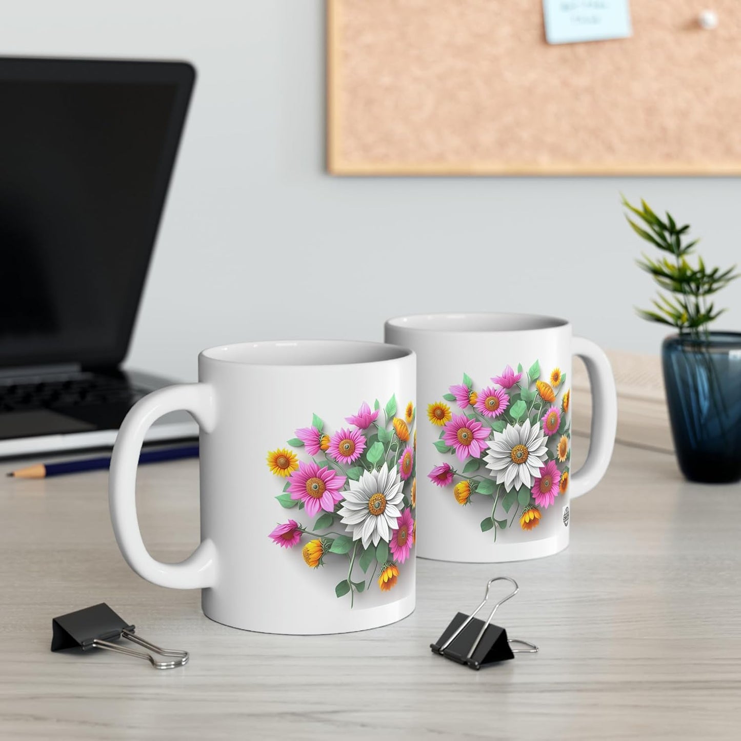 11 OZ Novelty Coffee Mugs - Christmas Gift (3-D Flower Ceramic Mug)