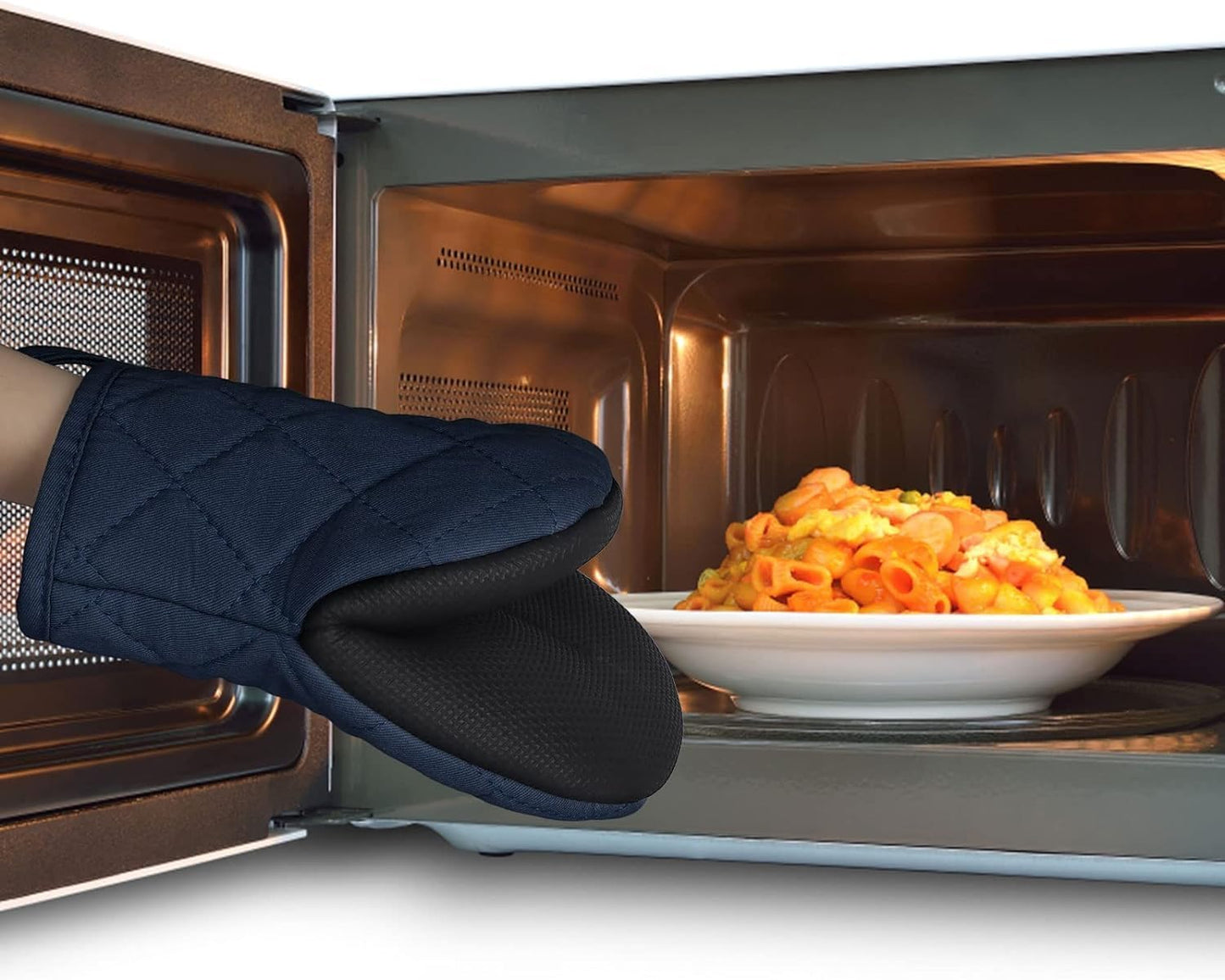 Short Oven Mitts, Heat Resistant Silicone Kitchen Mini Oven Mitts for 500 Degrees, Non-Slip Grip Surfaces and Hanging Loop Gloves, Baking Grilling Barbecue Microwave Machine Washable, 1 Piece