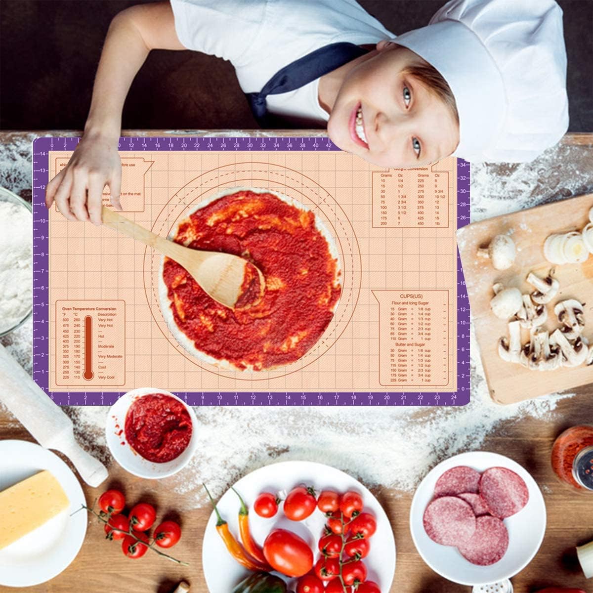 Pastry Baking Mat 28x20 Inch - Larger Silicone Baking Pastry Mat for Rolling Dough,Non Silp Silicon Dough Sheet Mat with Measurement,Perfect for Making Pie,Pizza(Purple)