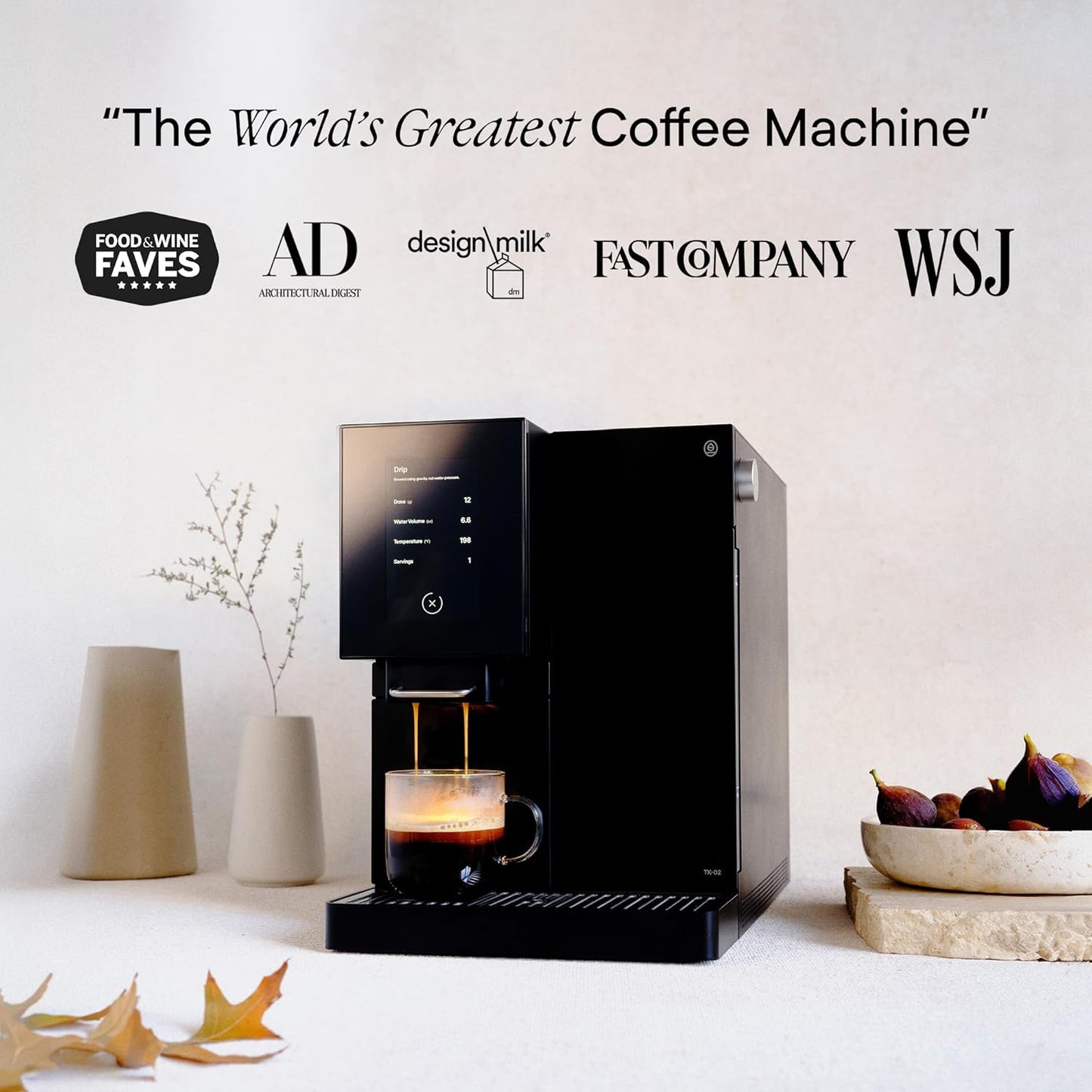 Terra Kaffe Super Automatic Espresso Machine - App-Enabled Coffee Machine - Auto Wake & Sleep - All Milk Types - Roaster-Approved Espresso Settings - Cappuccino Machines for Home - White TK-02