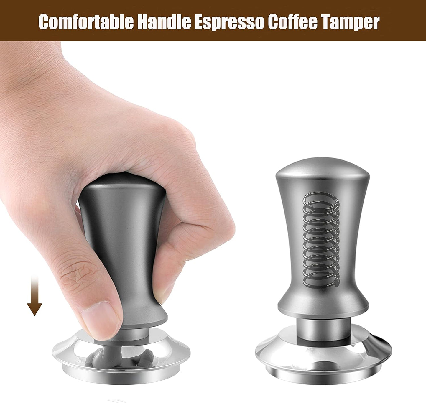 K COOL Espresso Hand Tamper, Premium Barista Coffee Tamper with Calibrated Spring, 100% Flat Stainless Steel Base Tamper for Breville Series 54mm Portafilter Basket (53mm, Black)