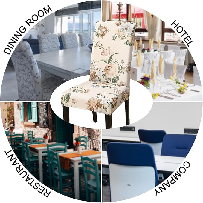 JQinHome Pattern Chair Covers for Dining Room Set of 4, High Stretch Removable Washable Parsons Chair Slipcover for Home Party Hotel Wedding Ceremony (Peony Flower,4PCS)