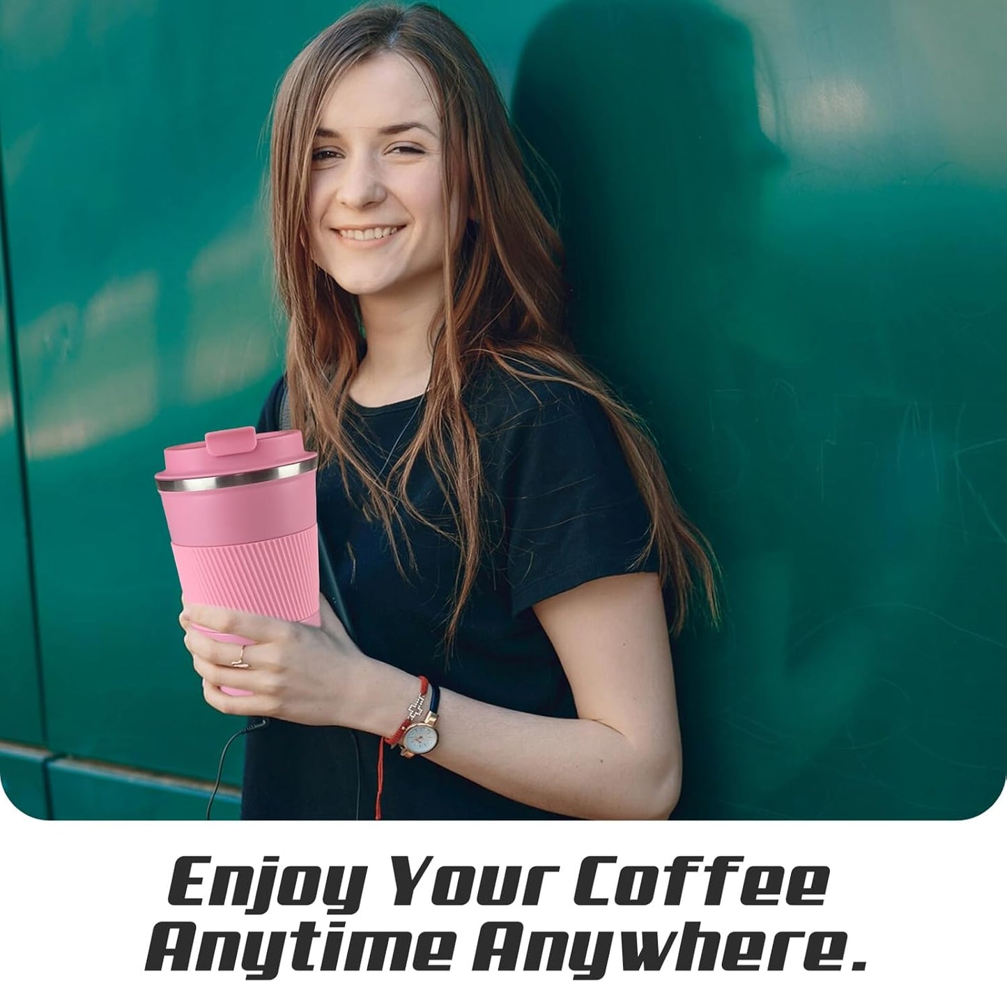 Vacuum-Insulated Stainless Steel Travel Coffee Mug, Leak-Proof Reusable Coffee Cup with Lid - Keep Hot & Cold Drinks for Hours, Durable Thermos Tumbler for Men & Women (3rd-Pink, 17OZ)