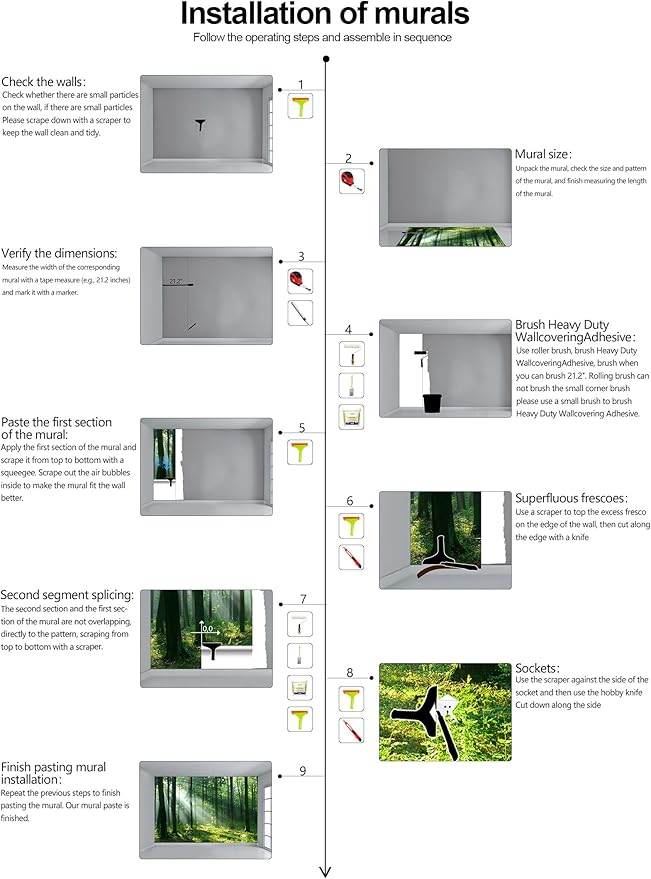 WFBHUA-Green Woodland Wallpaper Mural Foggy Forest Tree Wallpaper Nature Landscape Wall Murals for Bathroom Living Room (Not Peel and Stick)