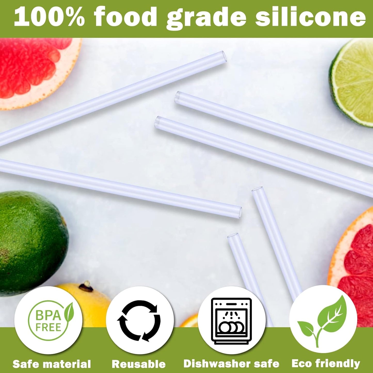 AIERSA 6 Pack Silicone Replacement Straws for Stanley 20 30 40oz Cup,Reusable Straws Compatible 40 oz Stanley Tumbler,Long Straw with Cleaning Brush for Stanley Cup Accessories