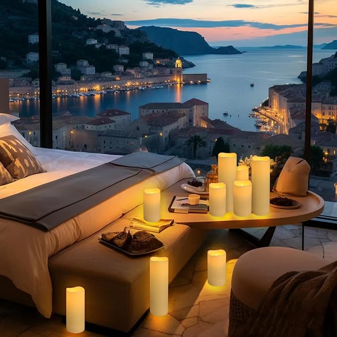 Set of 24 Waterproof Outdoor Flameless Candles,Realistic LED Candles with 4 Remote and Timer,(H 4" 5" 6" x D 2.2"),for Halloween Wedding Festival Decor.