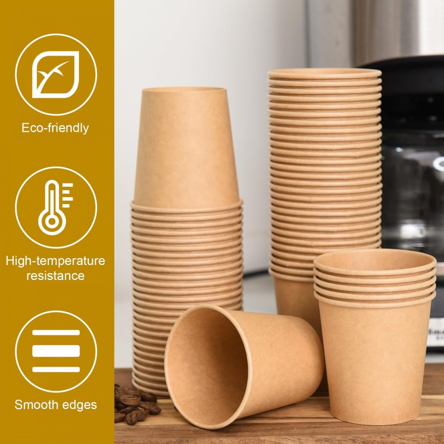 6 oz Kraft Paper Cups - 500 Pcs Disposable Paper Cups Hot Cold Beverage Drinking Cup for Coffee, Water, Tea, Juice, Espresso & Cortado