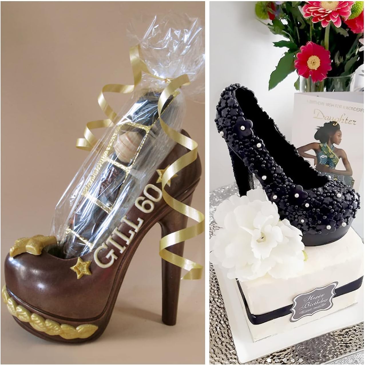 Sakolla High Heel Shoe Chocolate Molds, 3D Shoe Candy Molds Large Thick Soled Stiletto Molds with 4 Clips Cake Decoration for Wedding Birthday Party Baking Pastry Tool