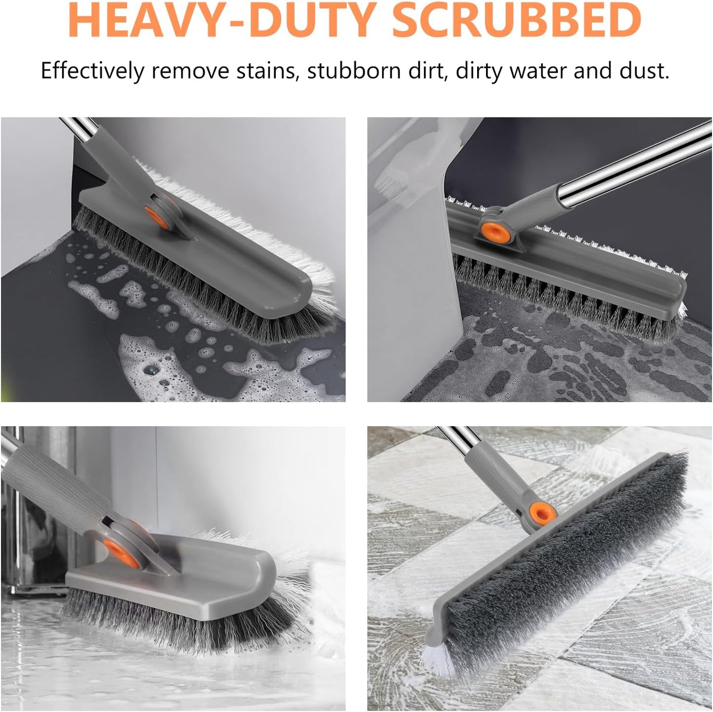 Large Double-Sided Floor Scrub Brush, Long Adjustable Handle Floor Scrubber 180° Rotating V-Shaped Heavy-Duty Shower Cleaning Brush No Scratches Suitable for Floor, Tile, Tub, Bathroom, 12.5IN