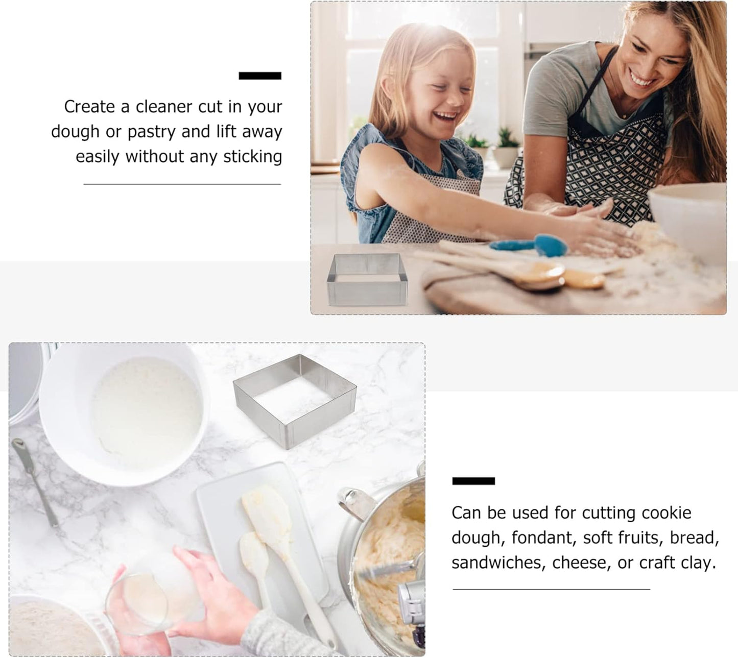 Luxshiny Stainless Steel Cake Ring Set Adjustable Square Baking Molds for Diy Desserts 5 Inch Pastry Rings for Cake Mousse and Baking