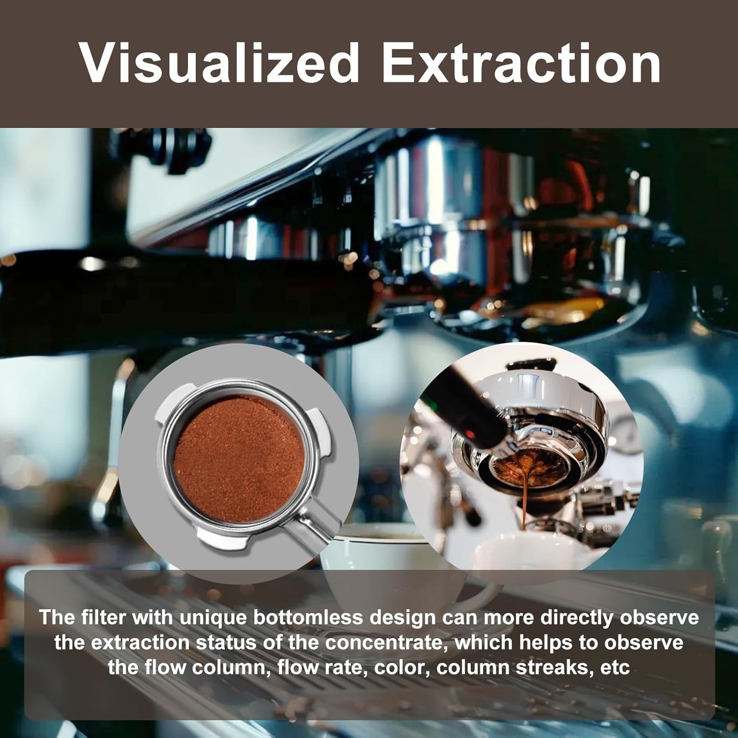 54mm Bottomless Portafilter - 3 Ears with Stainless Steel Filter Basket, Fits Breville Barista Express, Pro, Touch, Bambino Plus, Infuser (880BSS, 870XL, 878BSS, 500BSS, 840XL), Black