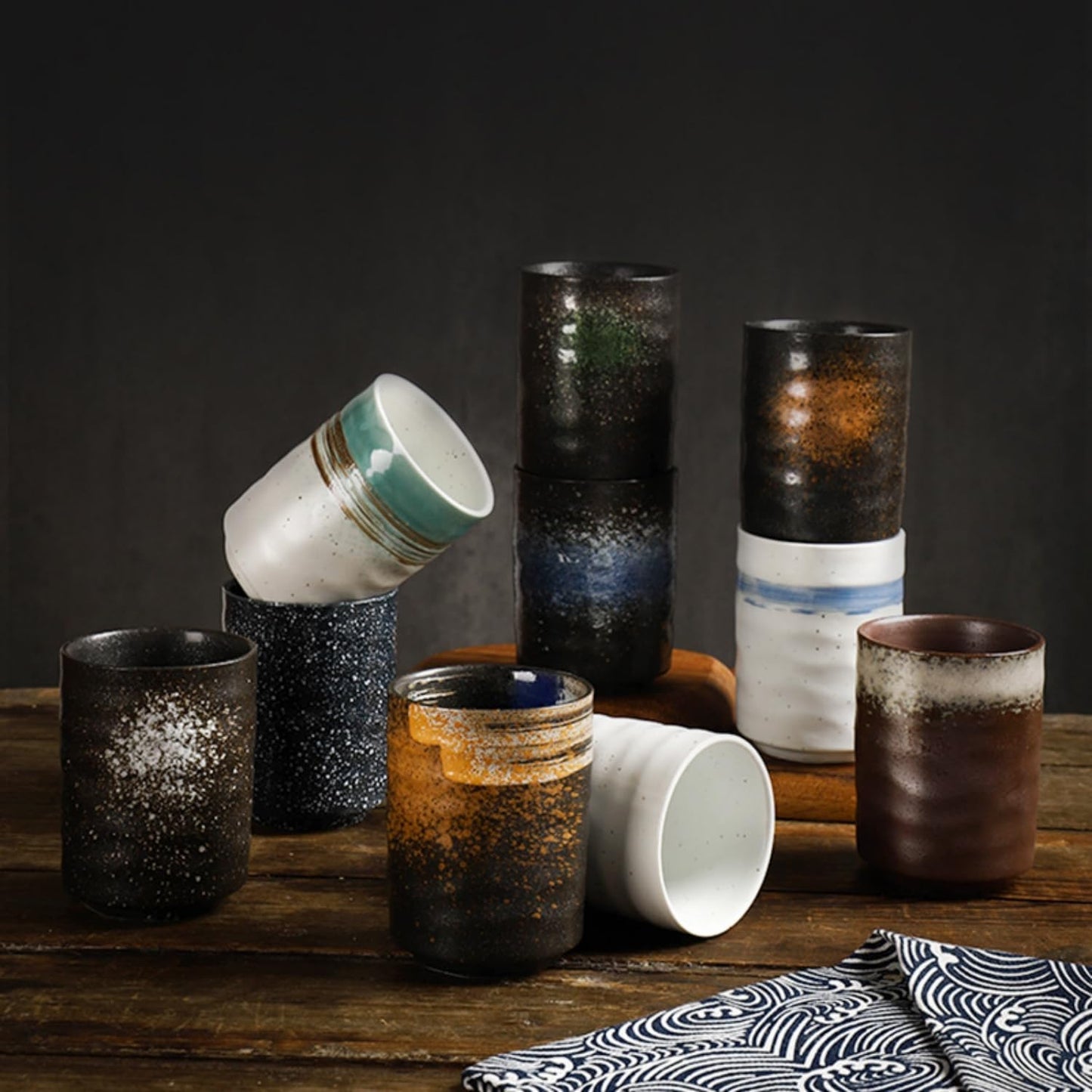 Stoneware Coffee Bar Utensil Holder Tea & Coffee Spoon & Stirrer Holder for Stir Stick Straw Teaspoon Holder Spoon Cup Small Utensil Jar (Starry night)