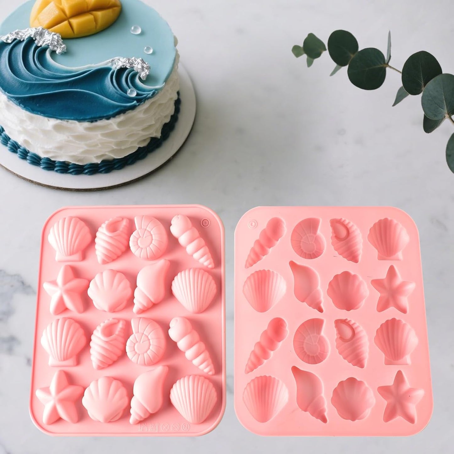 2-Pack rice flour Seashell Silicone Molds for Chocolate Candy Baking Decorations rice flour