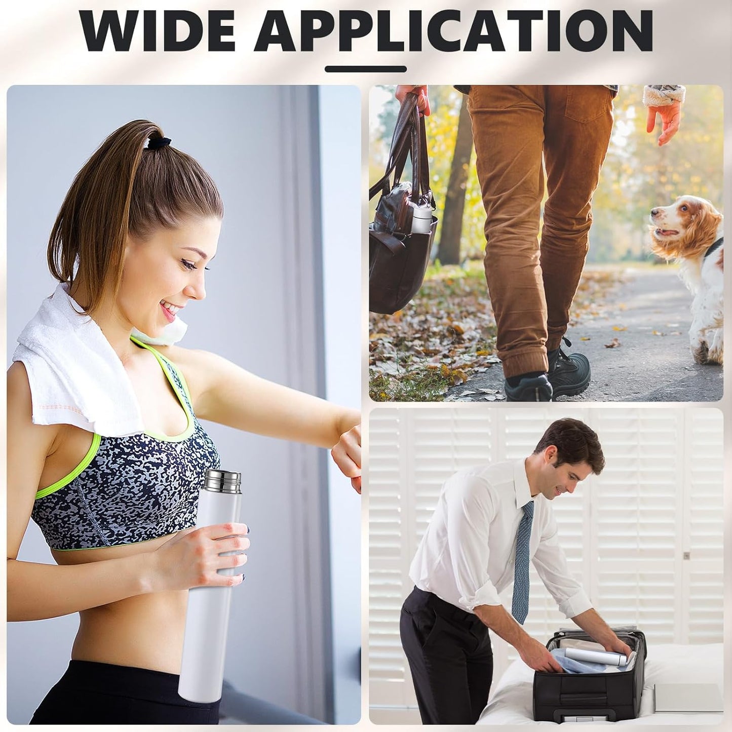 Vesici 1 Pack Slim Water Bottle 8.8 oz Small Stainless Steel Purse Compact Insulated Water Bottles Camping Travel Backpack Pocket Flask for Car Cold Coffee Tea (White)