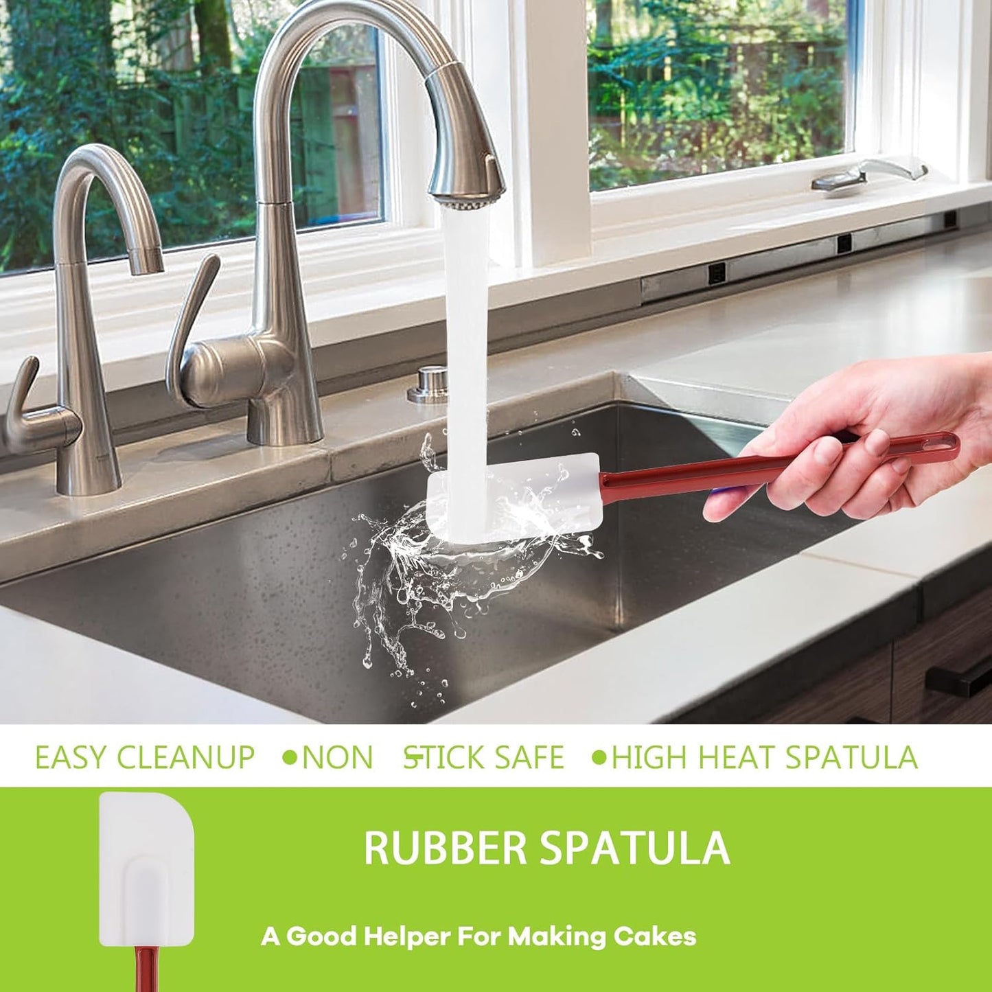 Silicone High Heat Spatula Set, 3pc (9.5/14/16Inches) - Commercial Rubber Spatula for Cooking