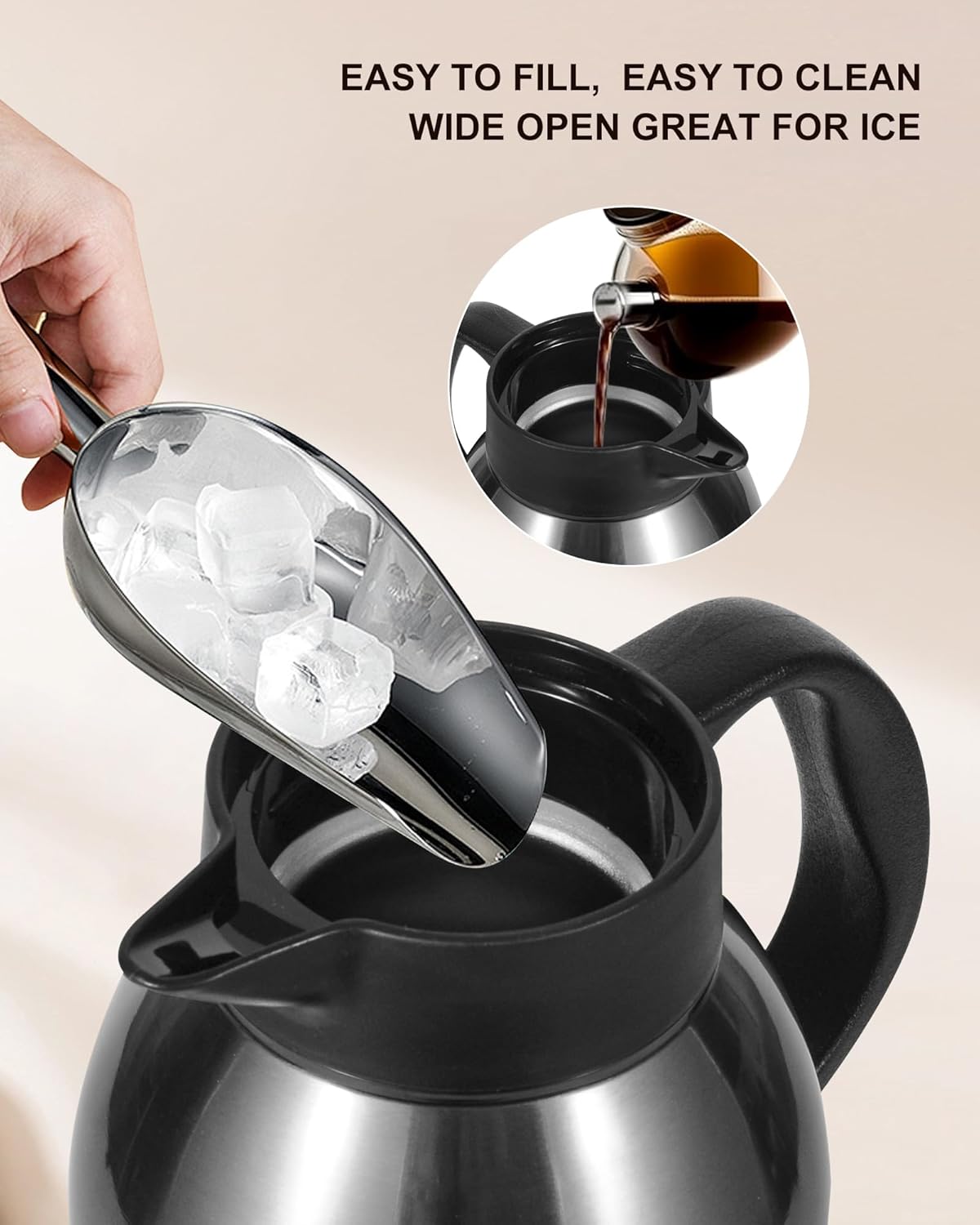 2 PCS Thermal Coffee Carafe 102 oz / 3L - Up to 36 Hours Hot, Insulated Stainless Steel Airpot for Hot Liquids, Coffee Carafes For Keeping Hot Coffee for Parties -Large Carafe Flask(Black/Silver)