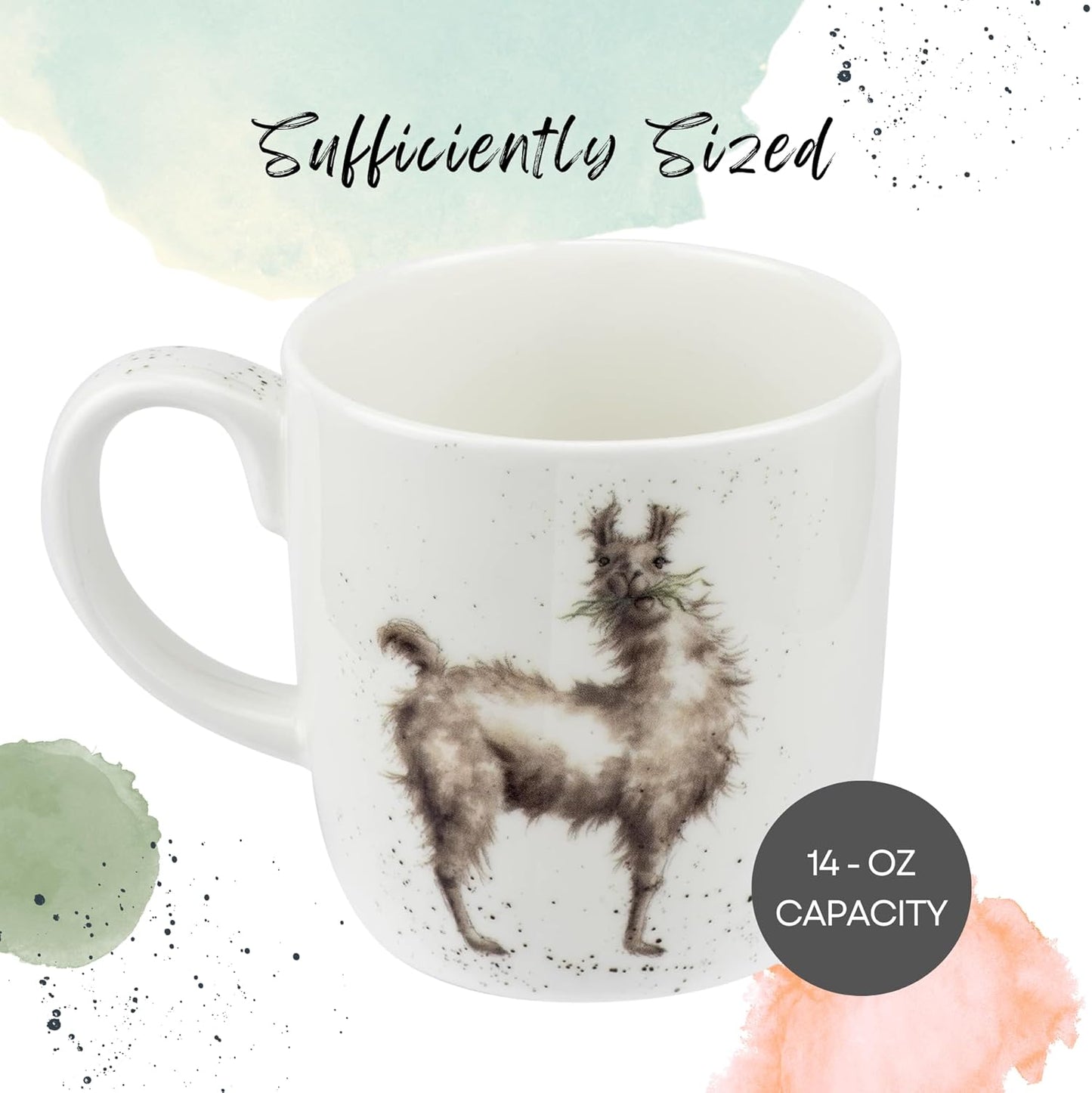 Royal Worcester Wrendale Designs 14 oz Mug, Because I'm Worth It with Llama Illustration - Floral Animal Mug for Cottagecore Kitchens - Microwave, Dishwasher, Freezer Safe Fine Bone China Drinkware