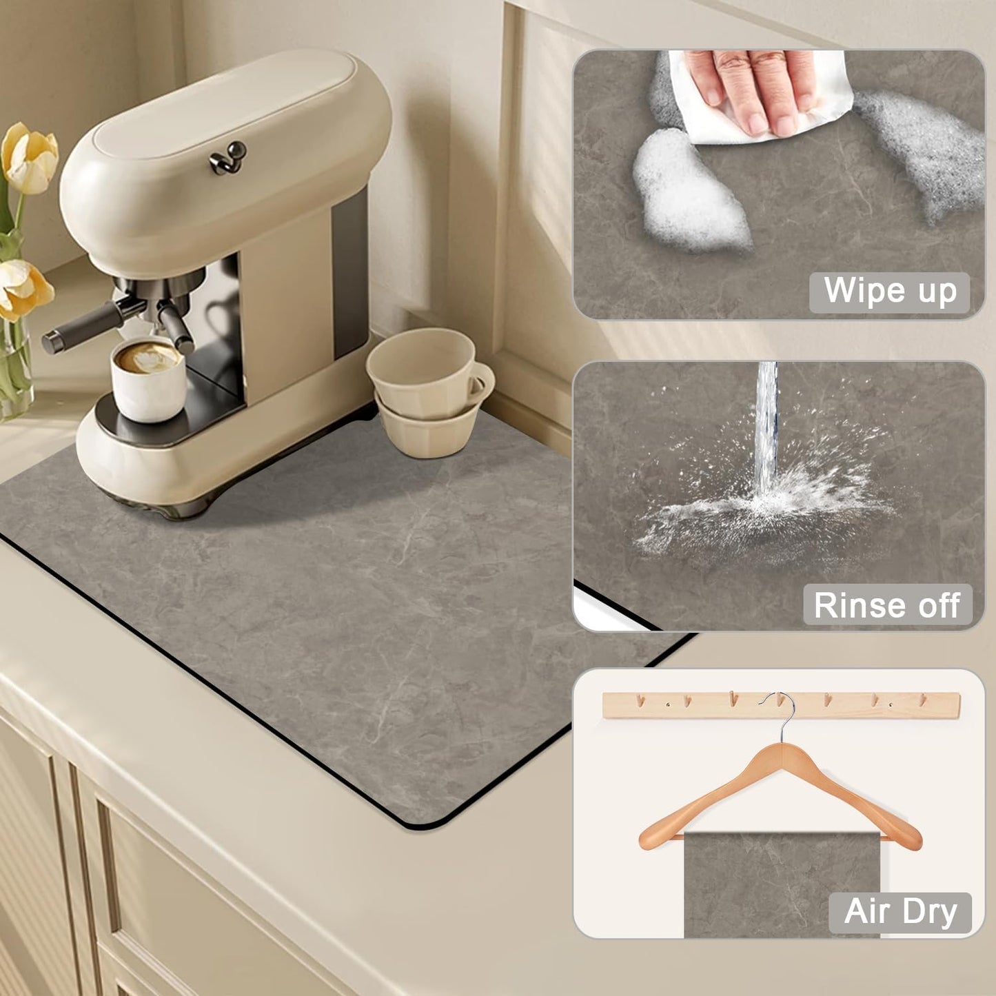 Golener Countertop Coffee Dripper Mat, 19" x 13", Absorbent, Washable, Reversible Microfiber Dish Drying Mat