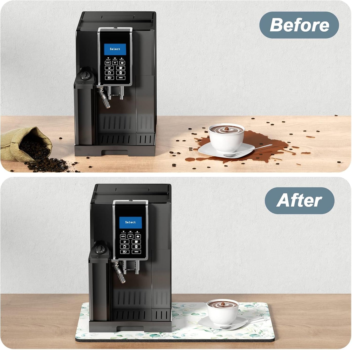 Rnivvi Coffee Mat, 12" x 19" Cute Minimalism Design Coffee Bar Mats for Espresso Machine Station Accessories and Organizer, Hide Stain Rubber Backed Absorbent Dish Drying Pad for Kitchen Counter,White