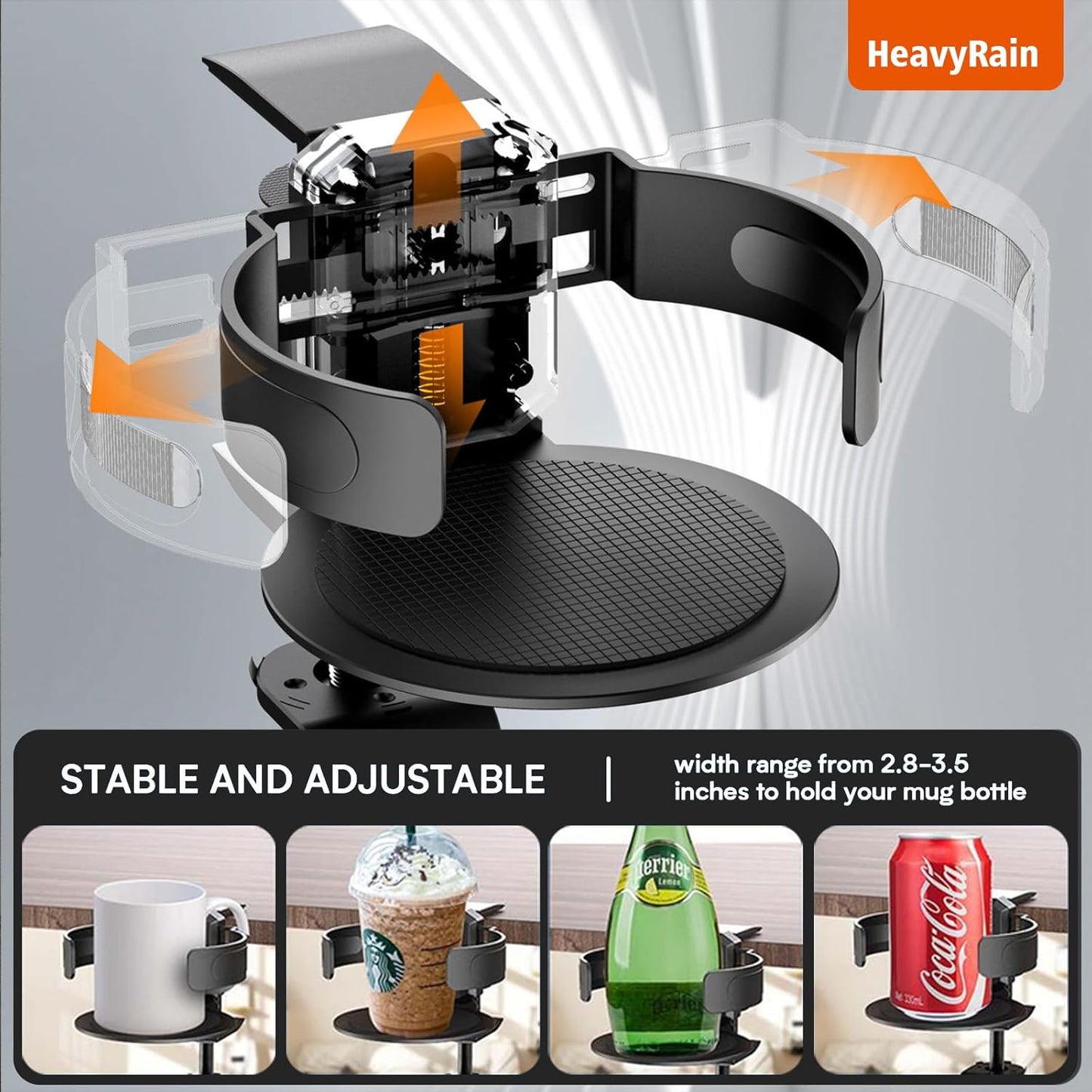 3 in 1 Gaming Cup Holder Multifunctional Desk Mounted Cup and Headphone Holder, Adjustable Clamp Mount, 15KG Load Capacity, Fits 2.8-3.5 inch Cups and Bottles,Coffee Lover Gamer Gear (Silvery)