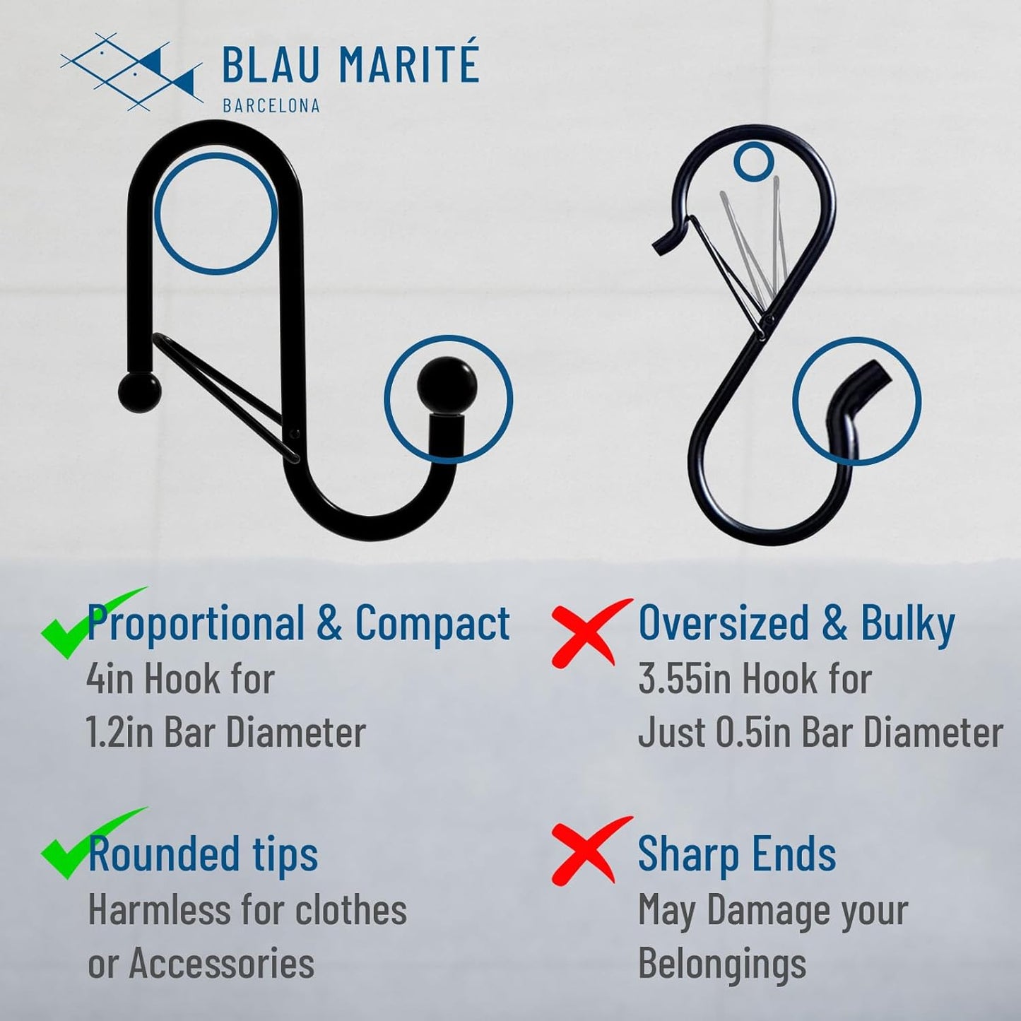 6 S-Shaped Hooks with Anti-Fall System. Anti Drop S-Shaped Hook with Safety Buckle to Prevent Falls. Heavy Duty. (Black, 4in Long (Diameter Rod<1.2in))