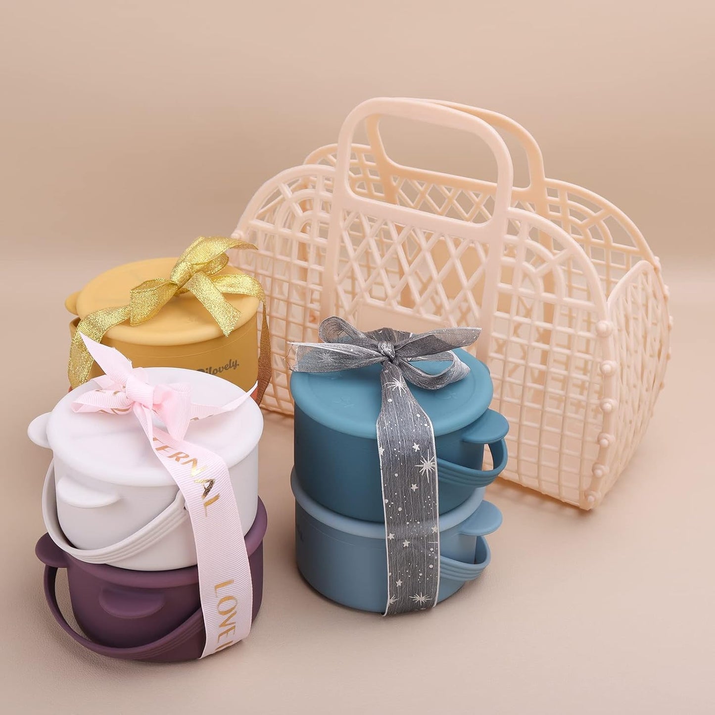 Silicone Snack Cups for Toddlers, Kids Snack Containers No Spill, Baby Treat Holders with Handle Dust Proof Lid, 2 Pack Dishwasher Safe and BPA Free 9 oz