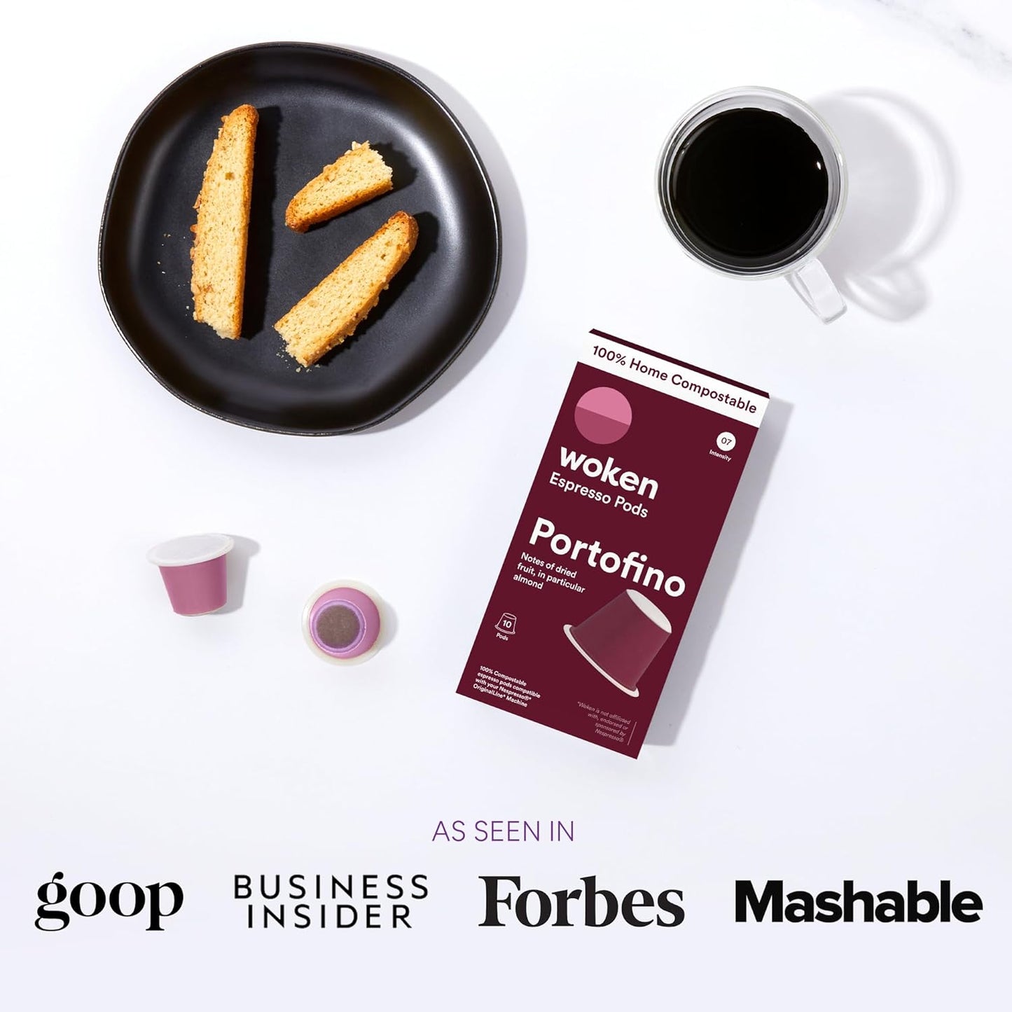 WOKEN COFFEE Compostable Nespresso Pods - Portofino Medium Roast Italian Espresso Coffee Capsules Compatible With Nespresso Coffee Machine (40 Pod Count, 4 Boxes)