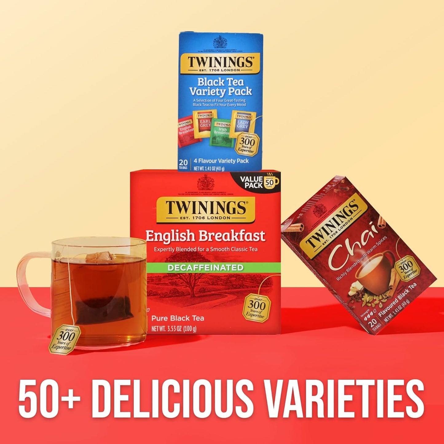 Twinings Variety Pack Black Tea Bags, 20 Count (Pack of 1), Includes English Breakfast, Earl Grey, Irish Breakfast, and Lady Grey, Caffeinated, Enjoy Hot or Iced, 20 Teabags