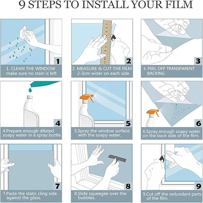 HIDBEA Frosted Window Privacy Film Heat Control UV Blocking, Static Cling Non-Adhesive Reusable Door coverings for Bathroom Home Office (White Frosted 11.8 Inch x 6.5 Feet)