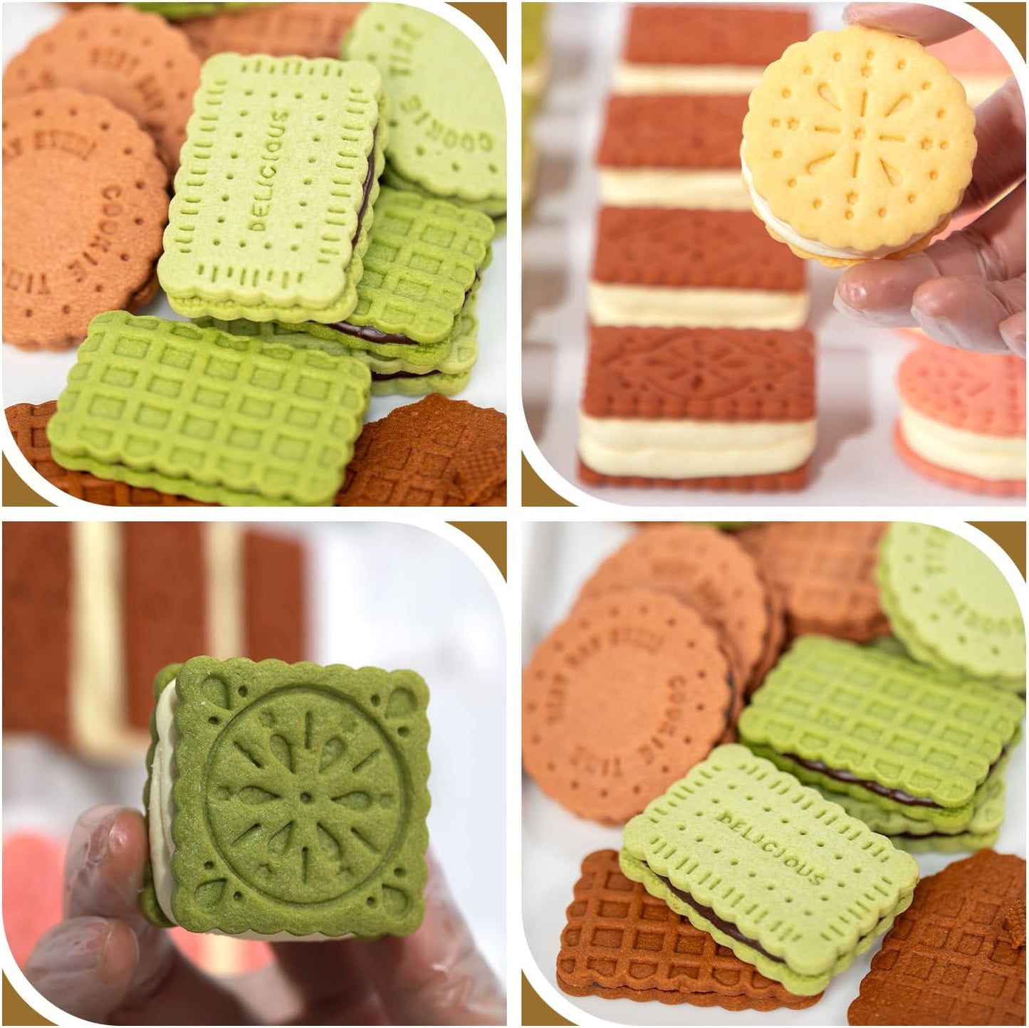 Cookie Stamps Baking Molds 4 Shapes, Biscuits Cutters, 3D Patterns Impression Embosser, Cookies Plunger Stamp, Homemake Bakeware DIY, Pastry, Bakery Desserts, Children Adults