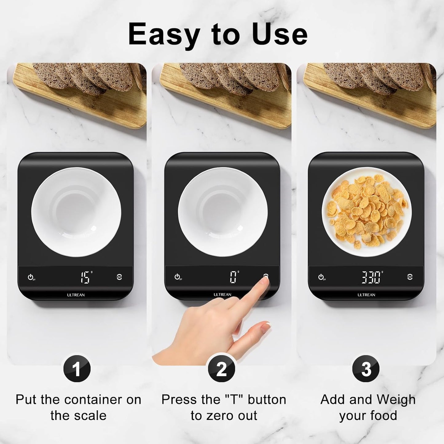 Ultrean Food Scale, Digital Kitchen Scale with LED Display, Weight Grams and Ounces for Baking Cooking, 6 Units with Tare Function, 11lb (Batteries Included)