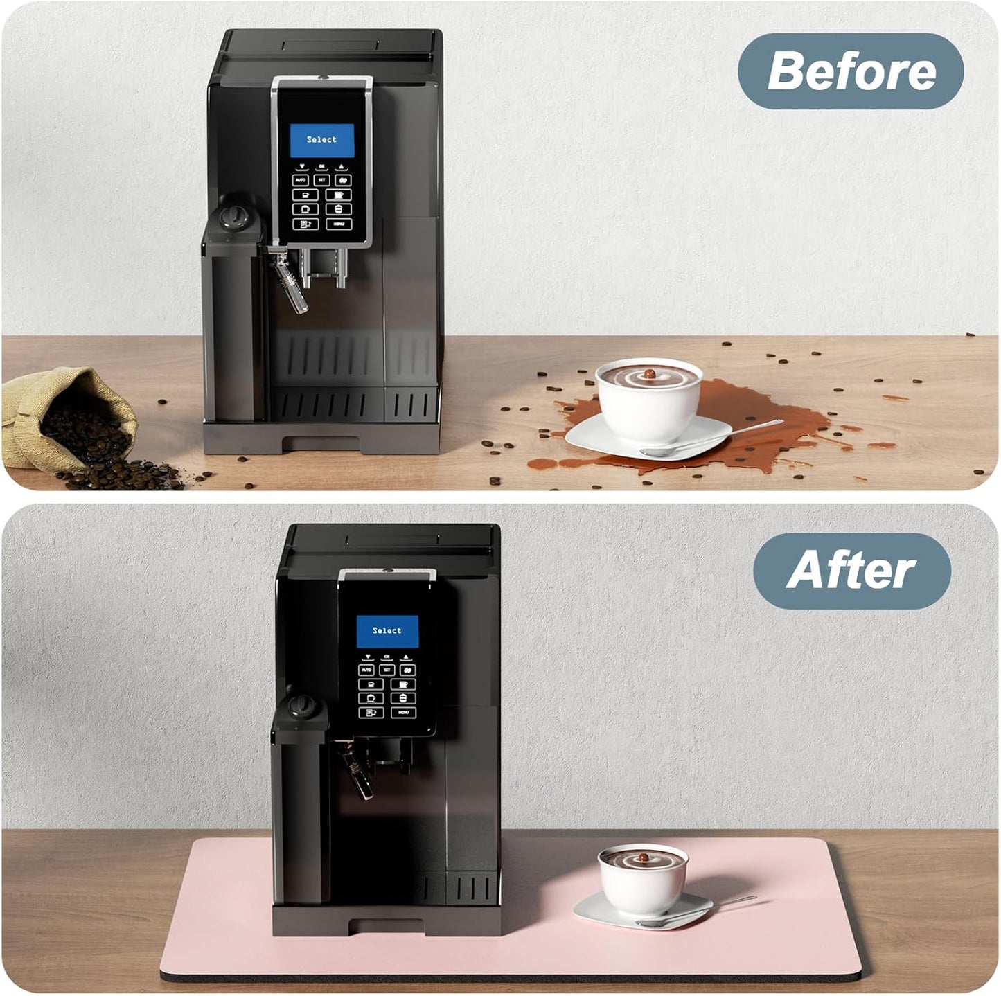 Rnivvi Coffee Mat, 16" x 24" Coffee Bar Mats for Espresso Machine Station Accessories and Organizer, Hide Stain Rubber Backed Absorbent Dish Drying Pad for Kitchen Counter, Cute Bar Decor Pad, Pink