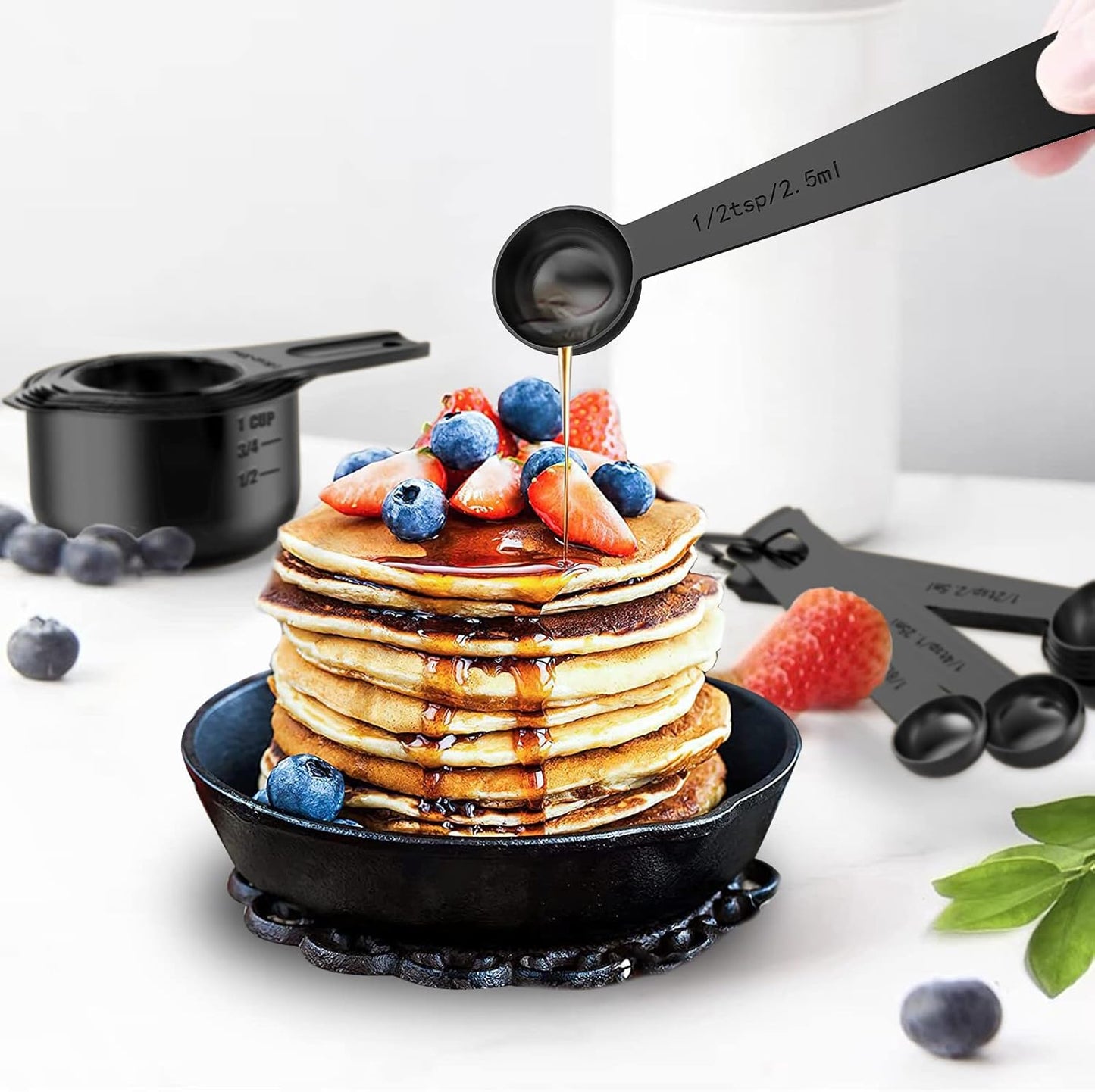 21 Pcs Stainless Steel Measuring Cups and Spoons Set, Wildone Stackable Metal Measuring Cups and Spoons for Cooking & Baking, Includes 7 Cups, 9 Spoons and 5 Mini Spoons(Black)