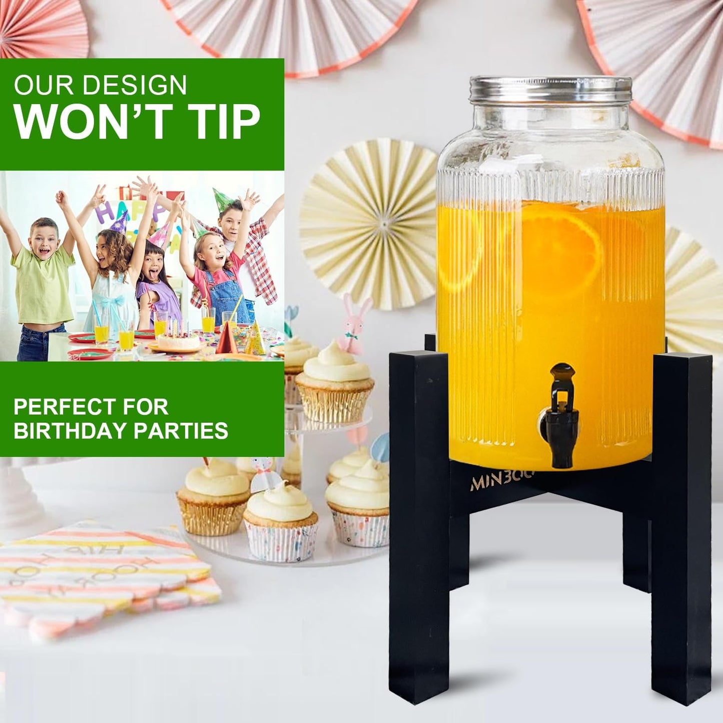 Adjustable Drink Dispenser Holder - Stand for 6-11" Dispenser, Fits 1-3 Gallon Glass Water Jar, Black