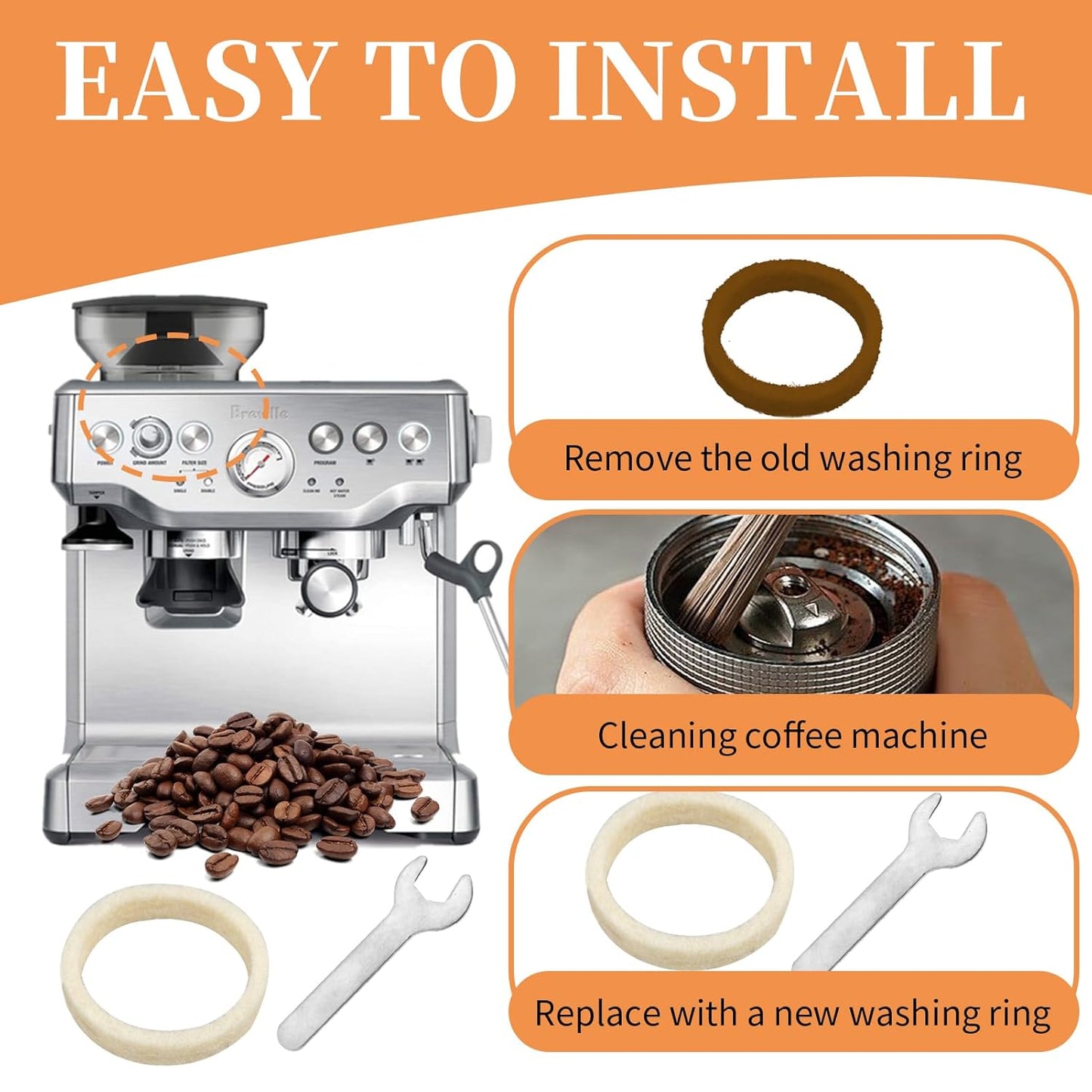 Felt Washer Replacement Compatible with Breville Espresso Machine Grinders,10 Pcs in a Pack Burr Coffee Grinder, Made of Wool, Strong Density and Durability