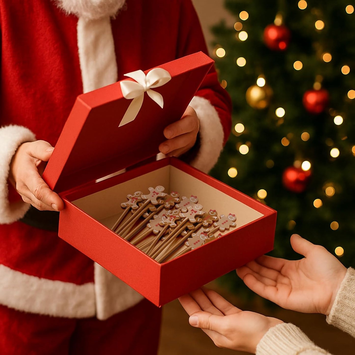 30 Pcs Christmas Drink Stirrers Xmas Stir Stick Holiday Coffee Swizzle Stick Reusable Plastic Hot Cocoa Bar Chocolate Decoration Cocktail Mixer(Gingerbread Couple,Elegant Color)