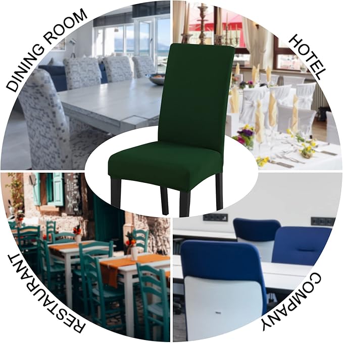 JQinHome Chair Covers for Dining Chairs, High Stretch Removable Washable Chair Protector Cover Set of 6, Chair Slipcovers for Dining Room, Kitchen,Home Party,Wedding Ceremony(Hunter Green, 6PC)