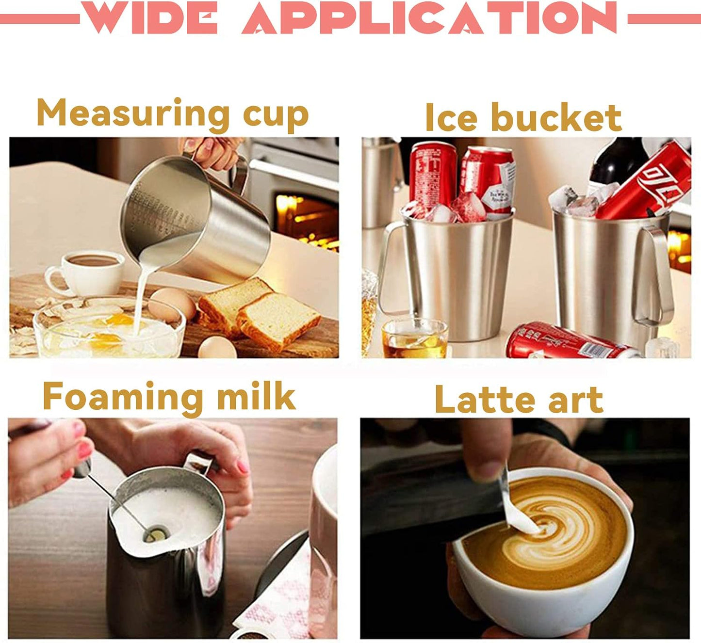 Stainless Steel Measuring Cup Pitcher with Marking with Handle for Milk Froth Latte Art (32OZ/1 Liter)