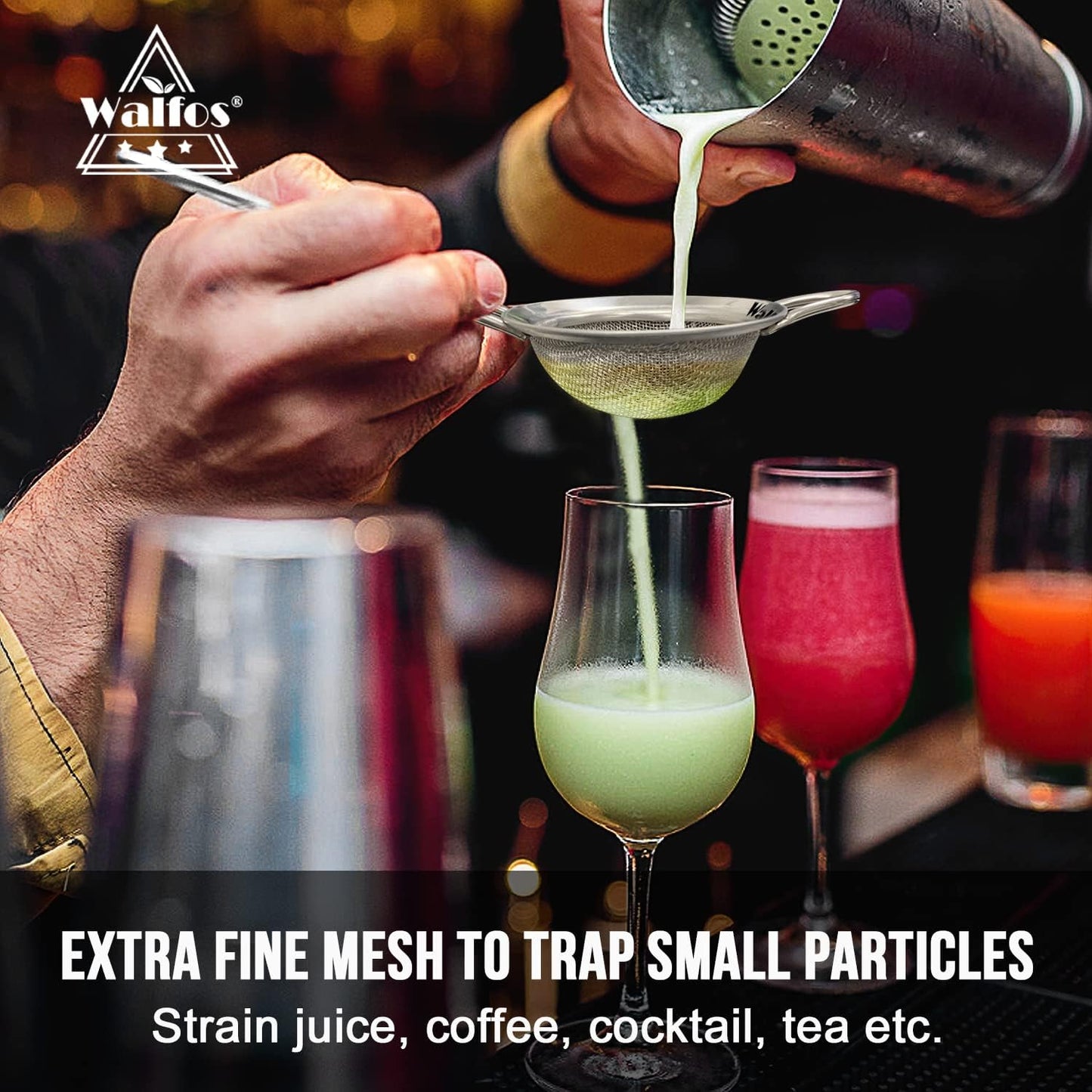 Walfos Fine Mesh Strainer Set of 3, Stainless Steel Wire Strainers for Kitchen, Multipurpose Metal Fine Sieve with Handle, Perfect for Food, Rice, Quinoa, 2.7", 4.6", 7"