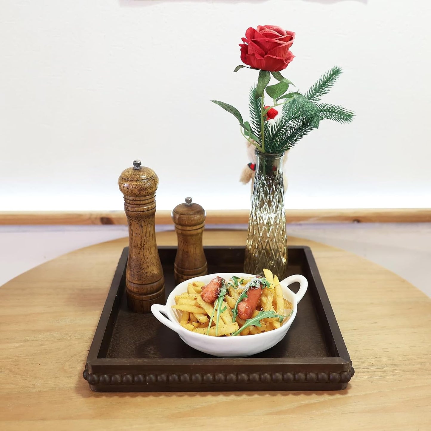 Square Wood Decorative Tray, Rustic Coffee Table Serving Tray for Ottoman, Farmhouse Kitchen Counter Organizer, Bedroom, Home Decor(Retro Brown)