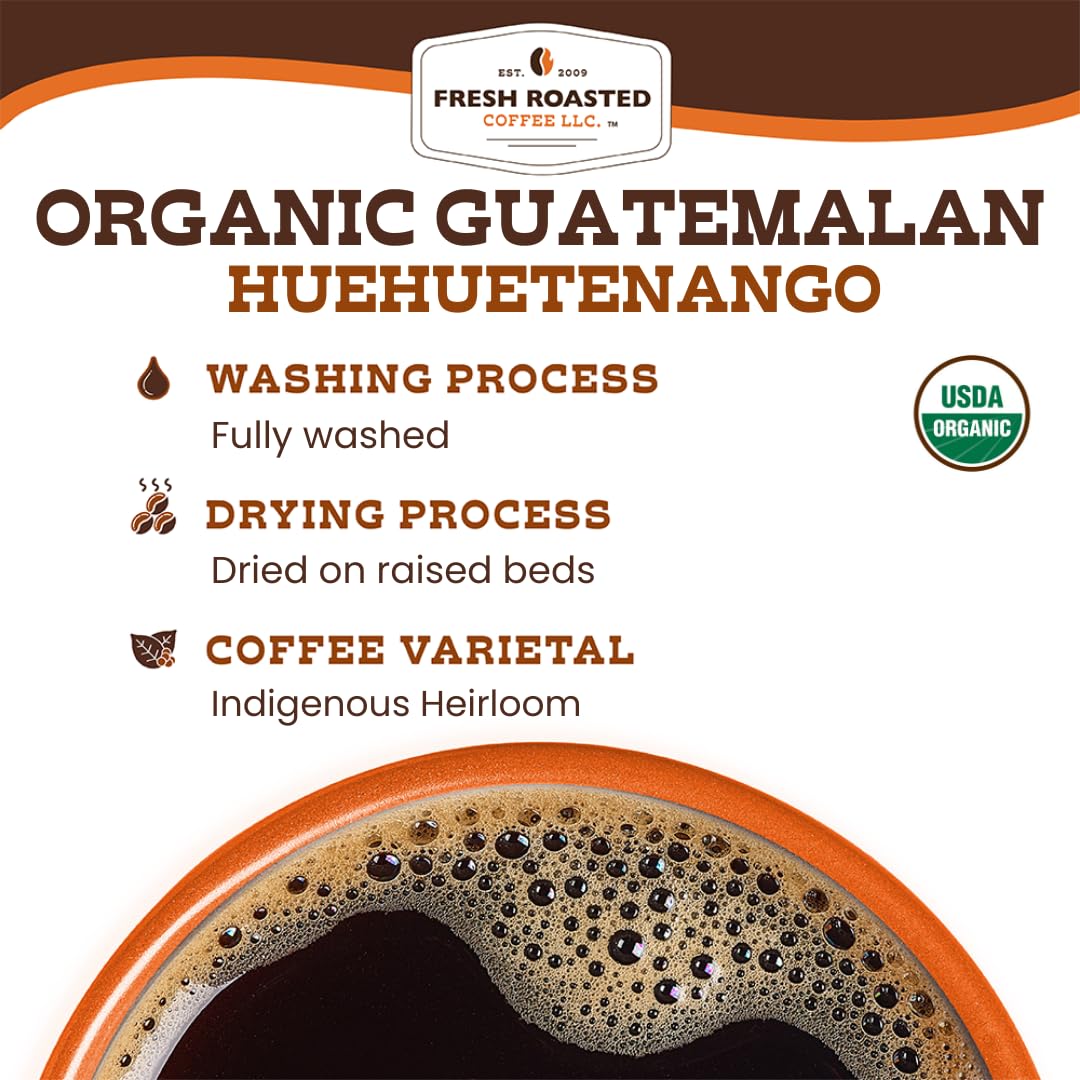 Fresh Roasted Coffee, Organic Guatemala | Single Origin, USDA Organic, Mold & Myco 3rd Party Tested, Kosher | Medium Roast 12 oz Ground