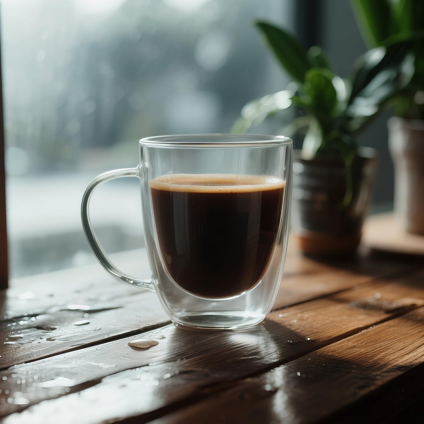 Double Wall Glass Coffee Mugs 12 OZ, Clear Coffee Cup With Handle,Insulated Coffee Mugs Set of 4 With Spoons Perfect for Espresso, Cappuccino, Latte, American,Tea Bag, Beverage