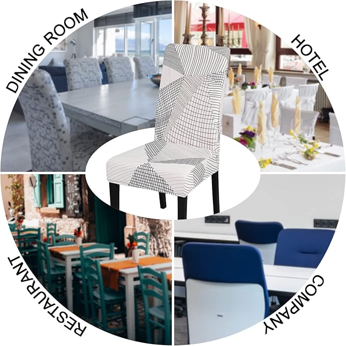 JQinHome White Chair Covers for Dining Room Set of 4, High Stretch Removable Washable Parsons Chair Slipcover for Home Party Hotel Wedding Ceremony (4PCS, Geometric)