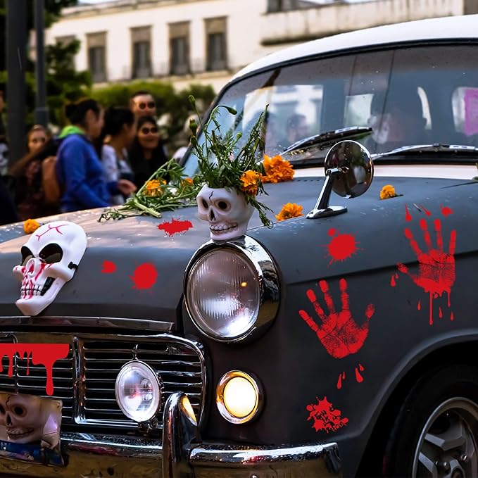 KUUQA 4 Pcs Bloody Handprint Clings Horror PVC Stickers Decals for Halloween Decorations