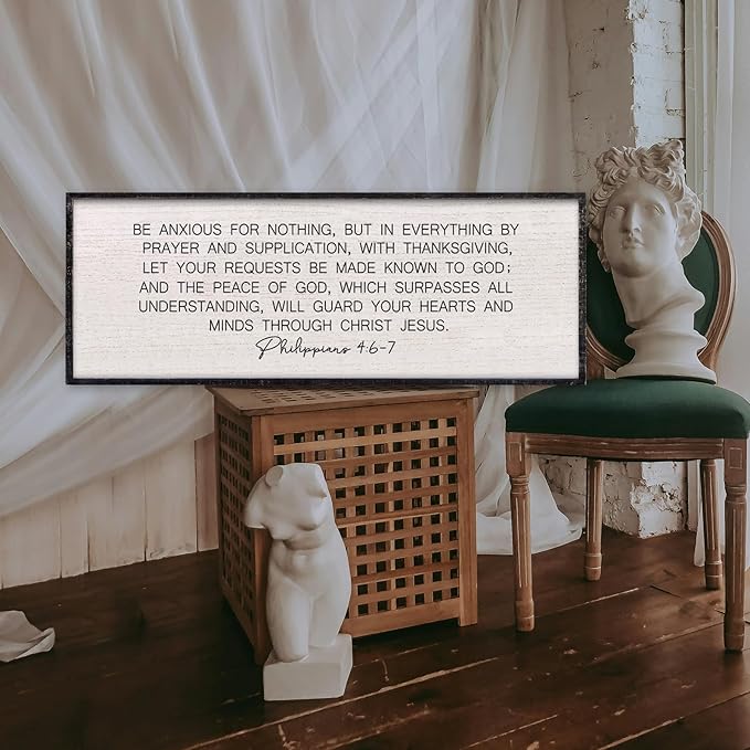 LuZhiQiang Be Anxious for Nothing Wall Decor 40"×15" Philippians 4:6-7 Bible Verse Sign Large Christian Scripture Wood Framed Hanging Decor (Black)