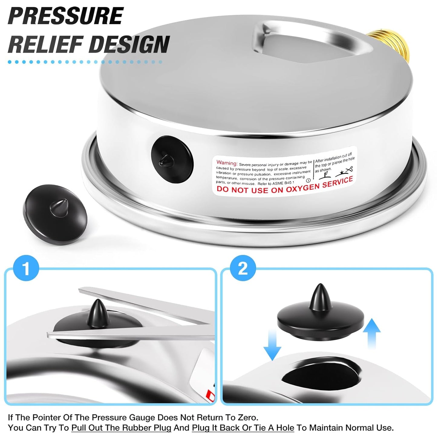 MEANLIN MEASURE 0~60Psi Stainless Steel 1/4" NPT 4" FACE DIAL Liquid Filled Pressure Gauge, Pool Sand Filter Water Pump Pressure Test Lower Mount, with 1/2" NPT and 3/8" NPT Hex Bushing