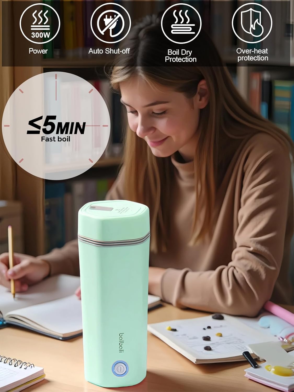 balbali Travel Kettle Electric Small Portable Electric Kettle for Boiling Water Travel Tea Kettle Portable Water Boiler 12oz Travel Electric Kettle