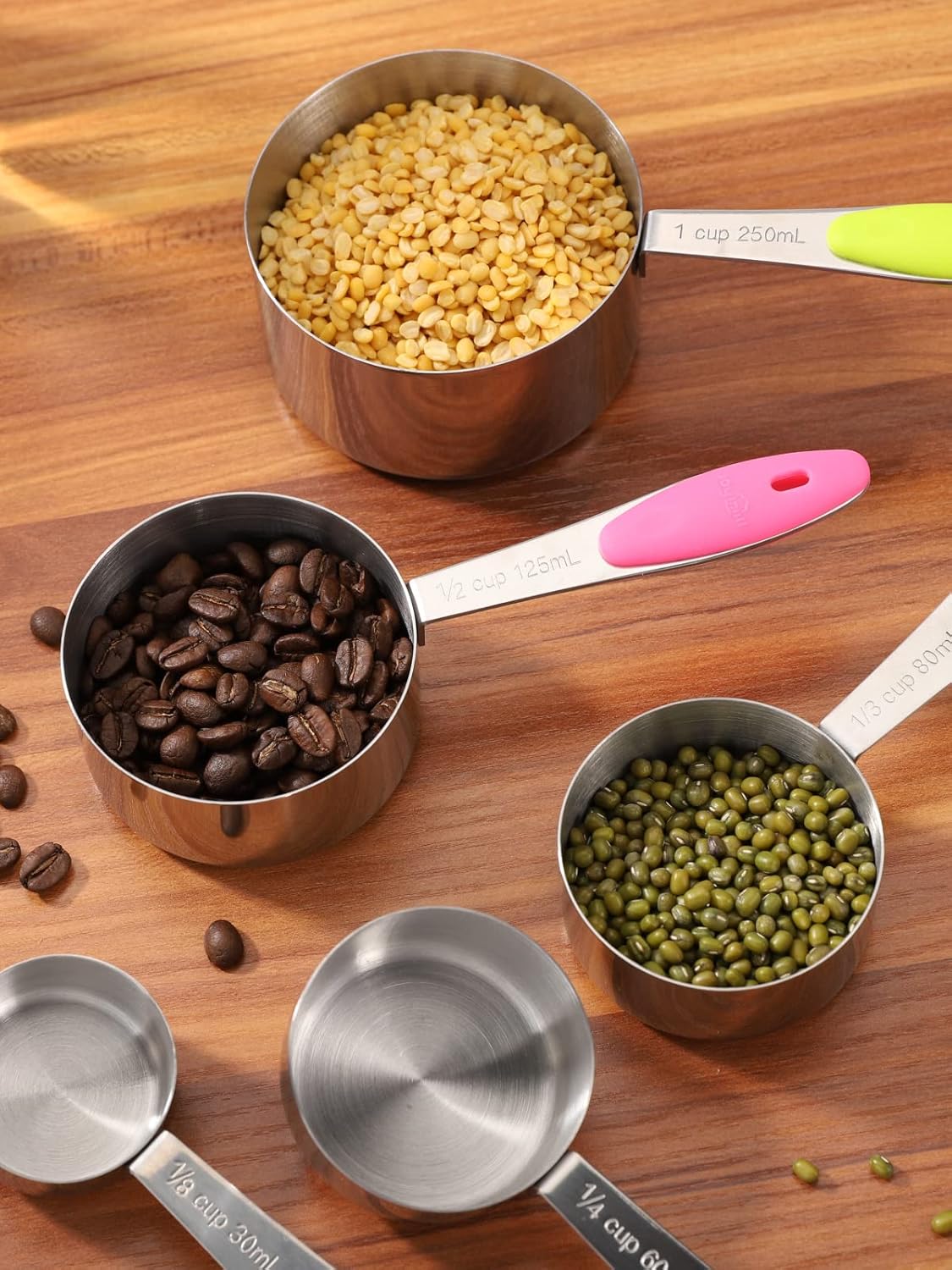 Joyhill Stainless Steel Measuring Cups and Spoons Set of 10 Piece, Nesting Metal Measuring Cups Set with Soft Touch Silicone Handles for Dry and Liquid Ingredients, Cooking & Baking (Colorful)