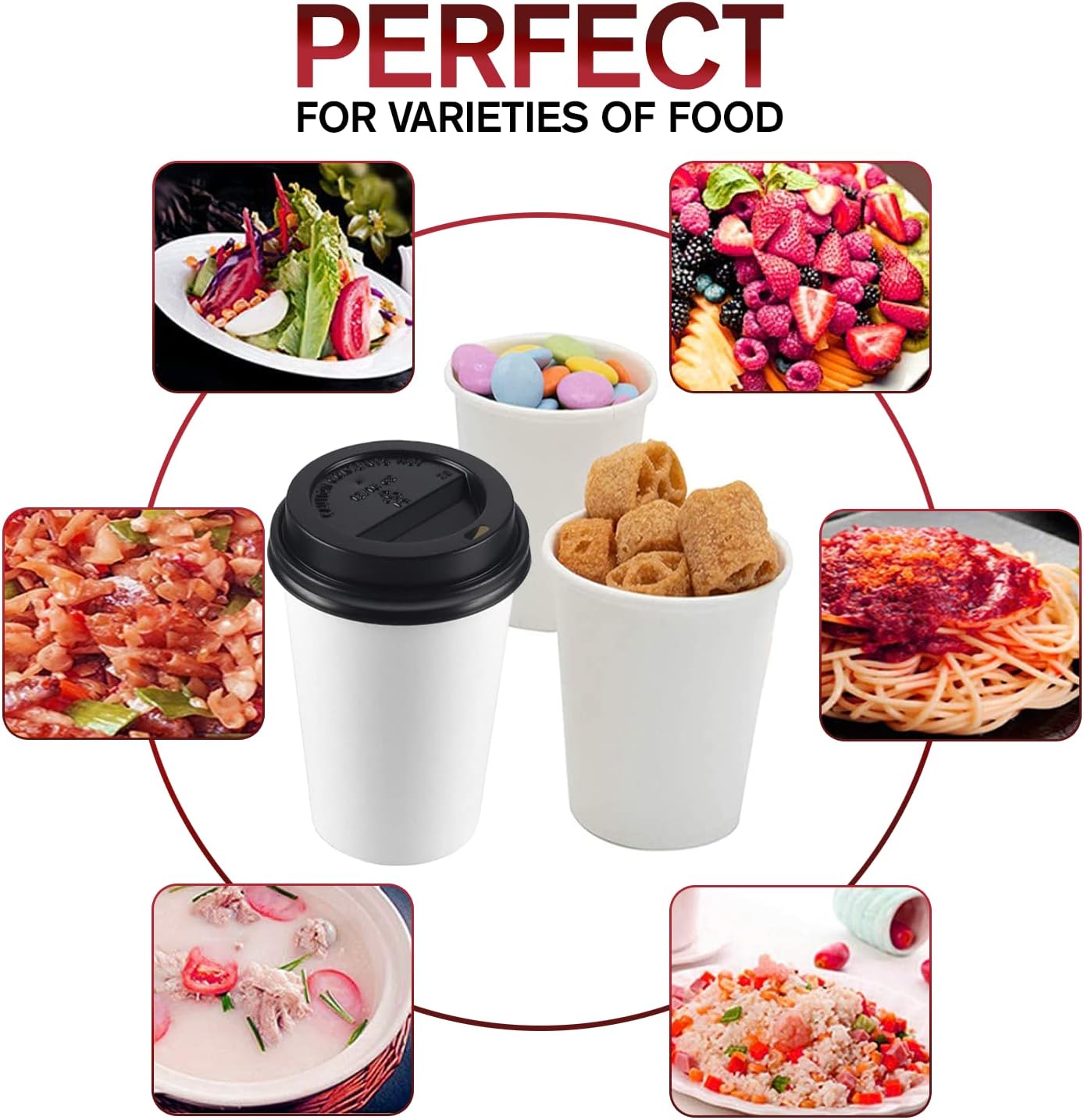 Smygoods White Disposable Paper Coffee Cups with Lids (16 OZ, 50 Count) For Hot Beverages, Tea, Espresso, Cocoa - To Go Drink Containers, Café & Office